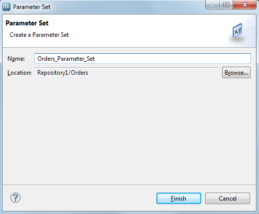 Enter the name of the parameter set and the repository location of the parameter set. 
				