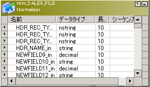 ノーマライザトランスフォーメーションが開いて、ポート名とデータ型を表示します。 
		  
