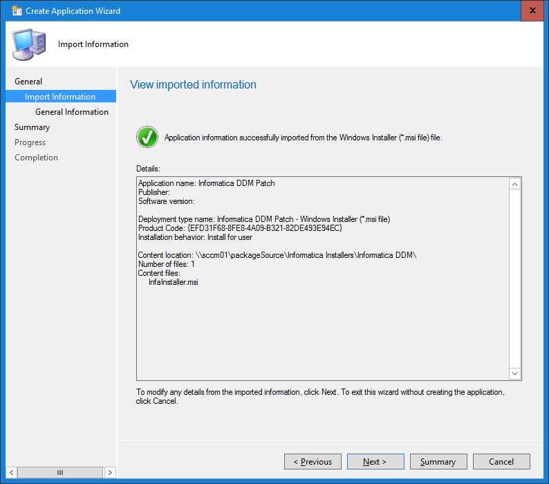 The image shows the Import Information page of the Create Application Wizard. 
					 