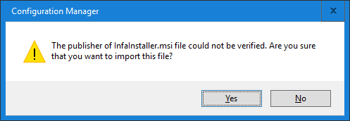 The image shows the confirmation prompt that appears to confirm the import. 
				  