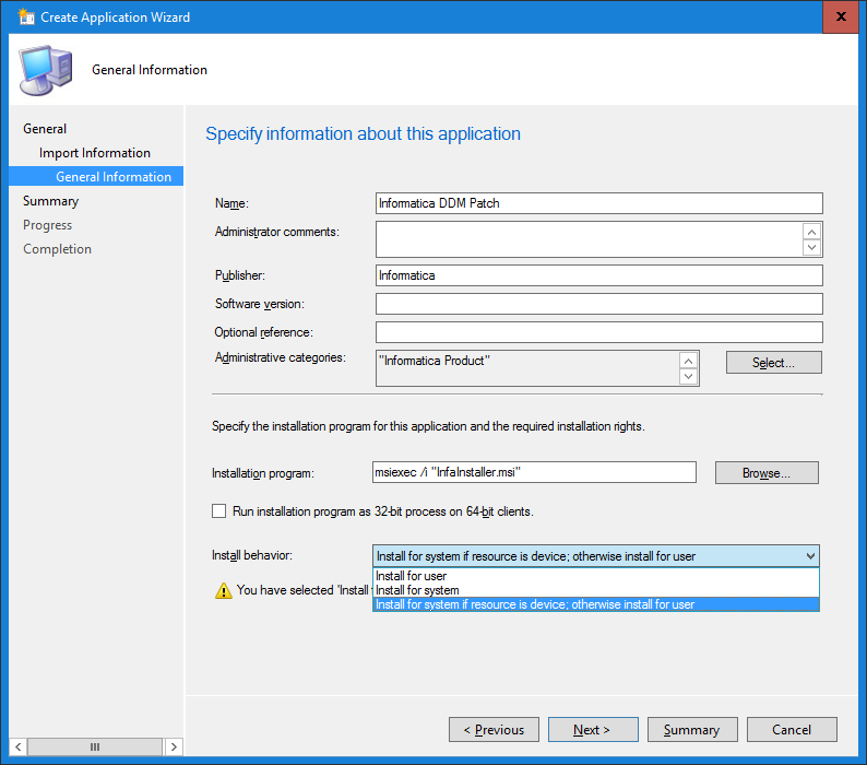 The image shows the General Information page of the Create Application Wizard. 
				  