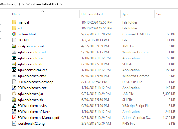 The image shows the SQLWorkbench folder structure. 
				  