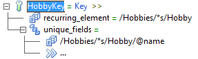 global level HobbyKey = Key >> level 2 recurring_element = /Hobbies/*s/Hobby level 2 unique fields = level 3 /Hobbies/*s/Hobby/@name level 3 ... 