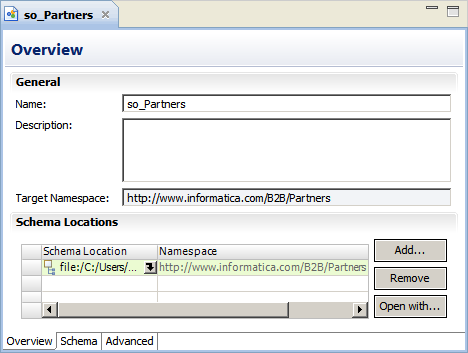 The Schema Locations list is in the bottom portion of the schema object Overview view.
				  