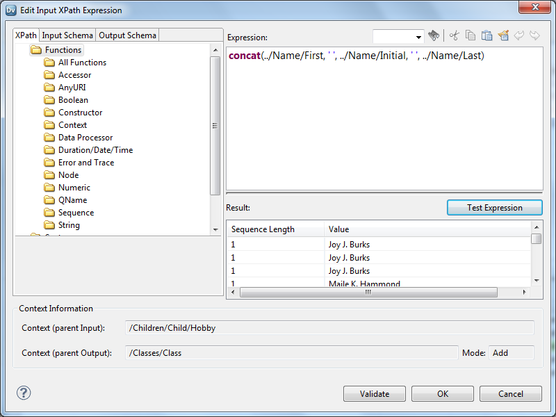 Use the XPath Expression Editor to create expressions for mapping statements. You can create XPath statements for the Input, Condition, or Output fields. The XPath expression defines the elements to which the mapping statement applies. 
			 