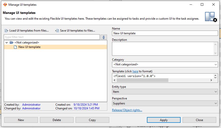 The image shows one new template for which the perspective is set to Suppliers. 
		  