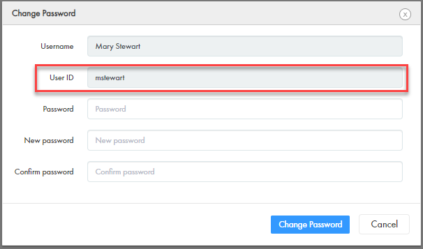 The User ID Field in the Change Password Window