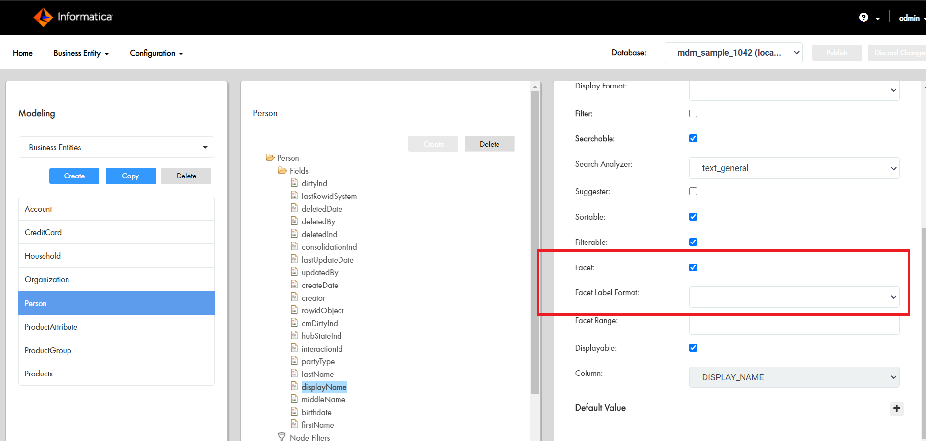 Configuring Facet Label Fomat menu