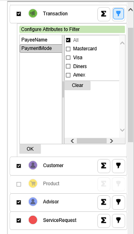 The image shows the enumeration values, such as Mastercard, Visa, Diners, and Amex, configured for the PaymentMode column. 
					 