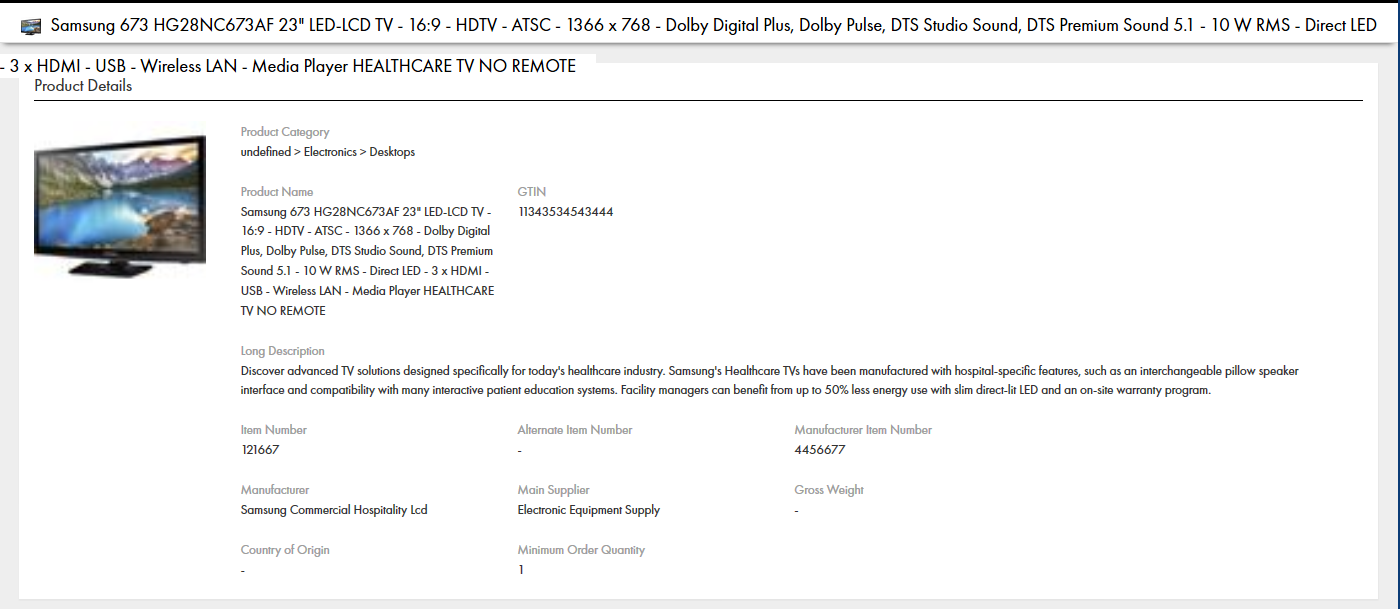 Details of a product from the Product Details panel of a customer dashboard. 
		  