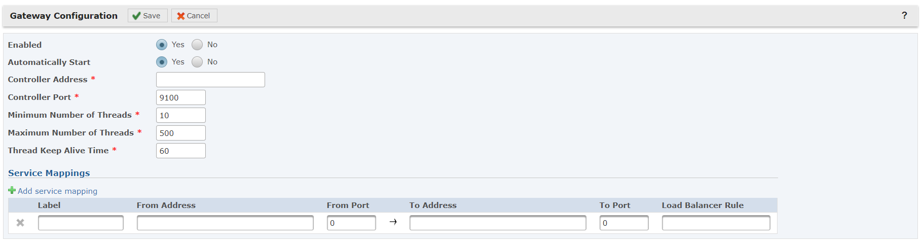 The image shows the Gateway Configuration page.
		  