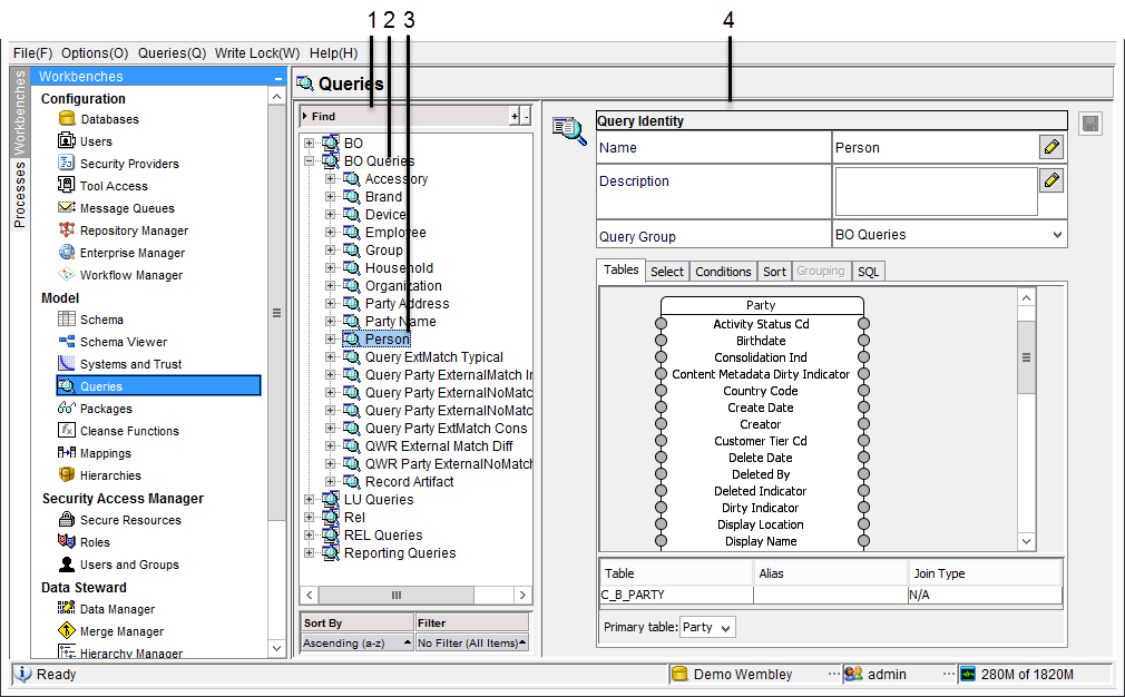 The Person query is selected and its properties appear in the Properties pane.
		  