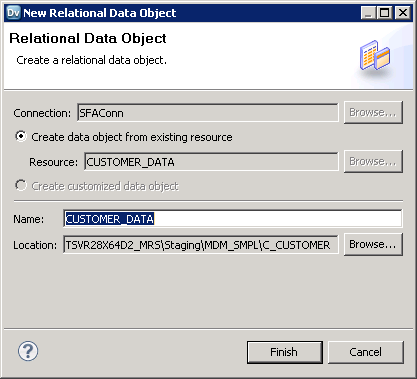 The 
					 New Relational Data Object dialog box. 
				  