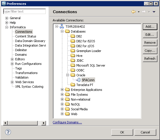 The Preferences dialog box with the SFAConn connection. 
				  