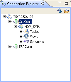 The Connection Explorer view with the OraConn database connection. 
				  