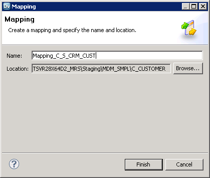 The Mapping dialog box with the Name and Location fields. 
						