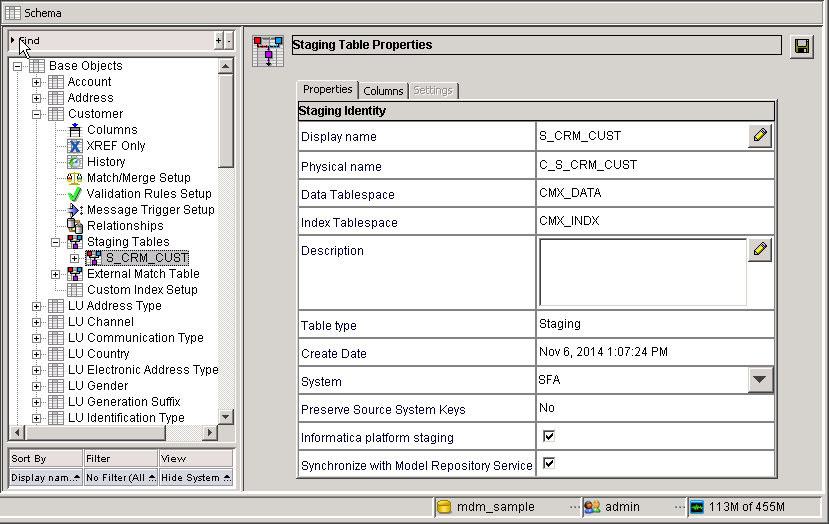 The page that has the Synchronize with Model Repository Service option in the 
					 Staging Table Properties page.
				  