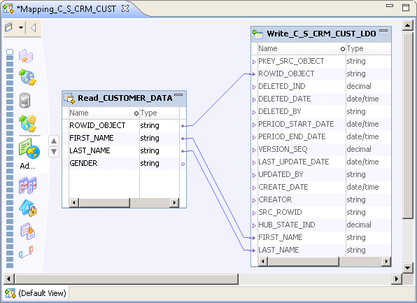 The Mapping_C_S_CRM_CUST mapping with links between the physical data object and the logical data object. 
				  