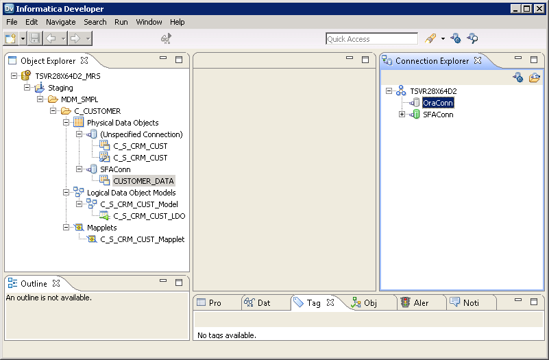 The Developer tool with the OraConn connection in the Connection Explorer.
				  