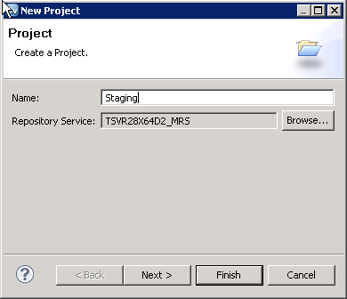 The 
					 New Project dialog box with the project name Staging specified in the 
					 Name field. 
				  