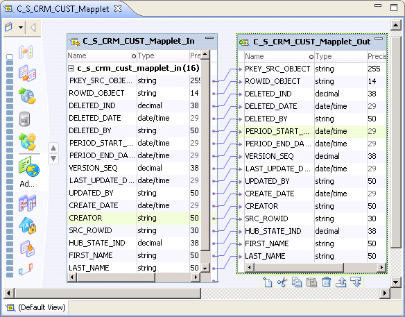 편집기에서 열려 있는 C_S_CRM_CUST_Mapplet 맵렛입니다. 
				  