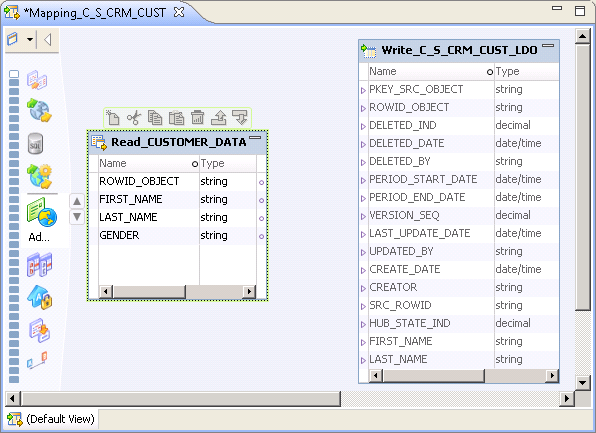 La asignación Mapping_C_S_CRM_CUST con un objeto de datos físicos y un objeto de datos lógicos. 
						