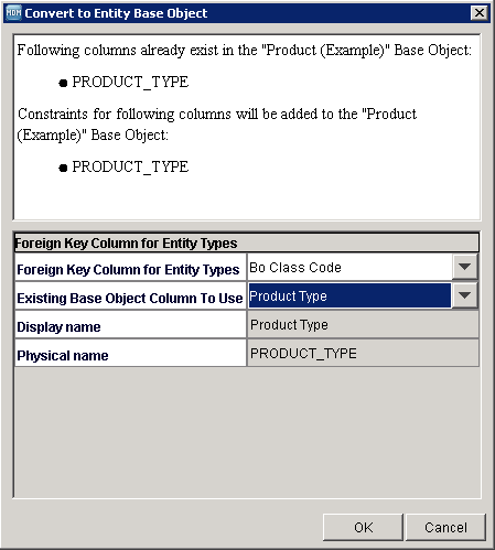 The dialog box for configuring an entity base object.
		  