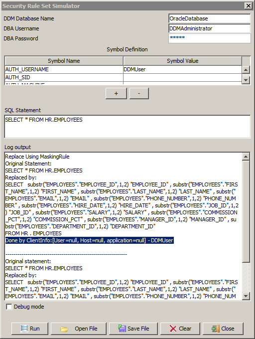 The simulator displays the log output for the user that you defined for the AUTH_USERNAME symbol. 
		  