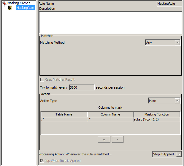 The masking rule uses the Any matcher and the Mask rule action. 
		  