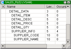 The SUPPLIER_INFO column has an OCCURS setting of 4. 