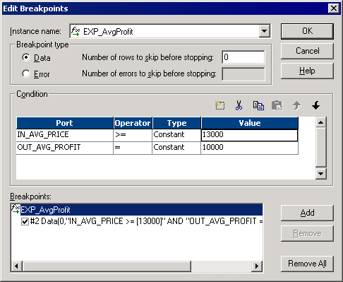 断点包含以下条件：IN_AVG_PRICE >= [13000] AND OUT_AVG_PROFIT = 10000. 