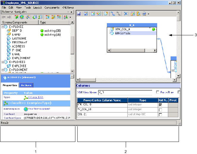 The XML Editor contains the Navigator, the XML Workspace, and the Columns Window.
		  