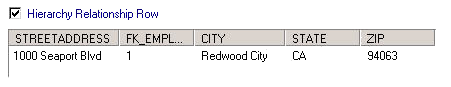 The Address XML data contains three rows and the columns STREETADDRESS, FK_EMPLOYEE, CITY, STATE, and ZIP. It contains two rows of data. The Hierarchy Relationship Row option is selected. 
			 