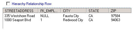 The Address XML data contains two rows and the columns STREETADDRESS, FK_EMPLOYEE, CITY, STATE, and ZIP. It contains two rows of data. The Hierarchy Relationship Row option is not selected. 
			 