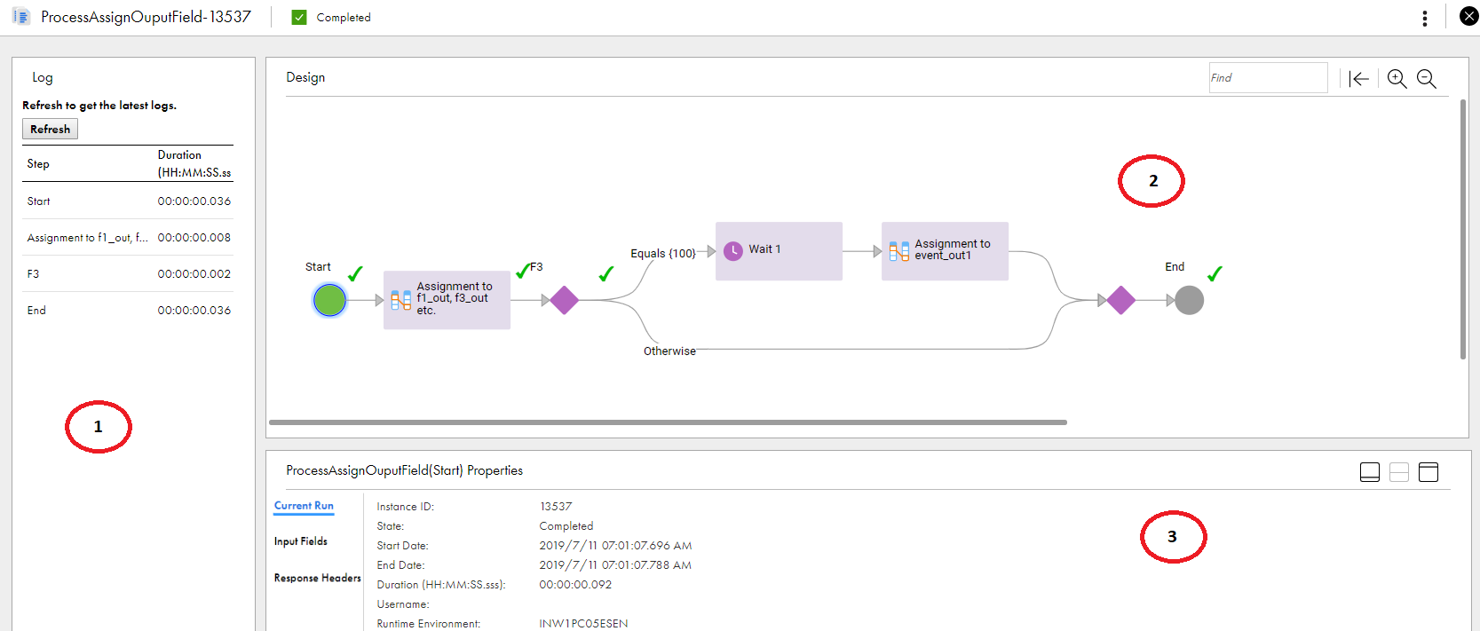 The image shows a sample Process View Detail page for a process created using Application Integration. 
		  