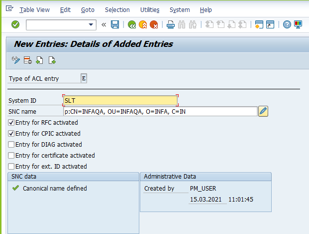 You can view the entered System ID and the SNC details.
						