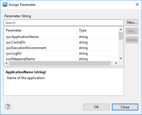 This image shows the Assign Parameter dialog box that appears for the compression format and the compression codec. In the top right-corner, you have the option to create a new parameter. 
			 