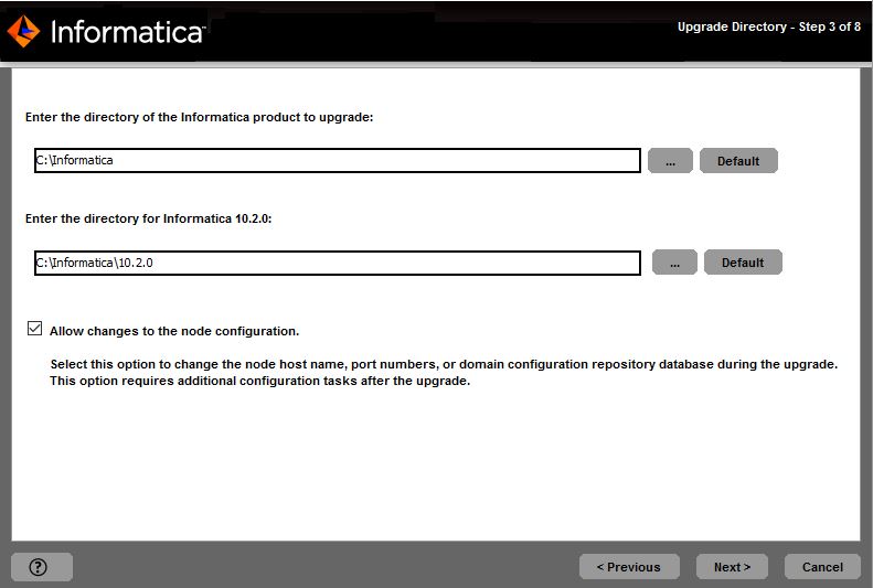 This image describes about the upgrade directory and also about the the option to change the node host names, port numbers or domain configuration repository database. 
				