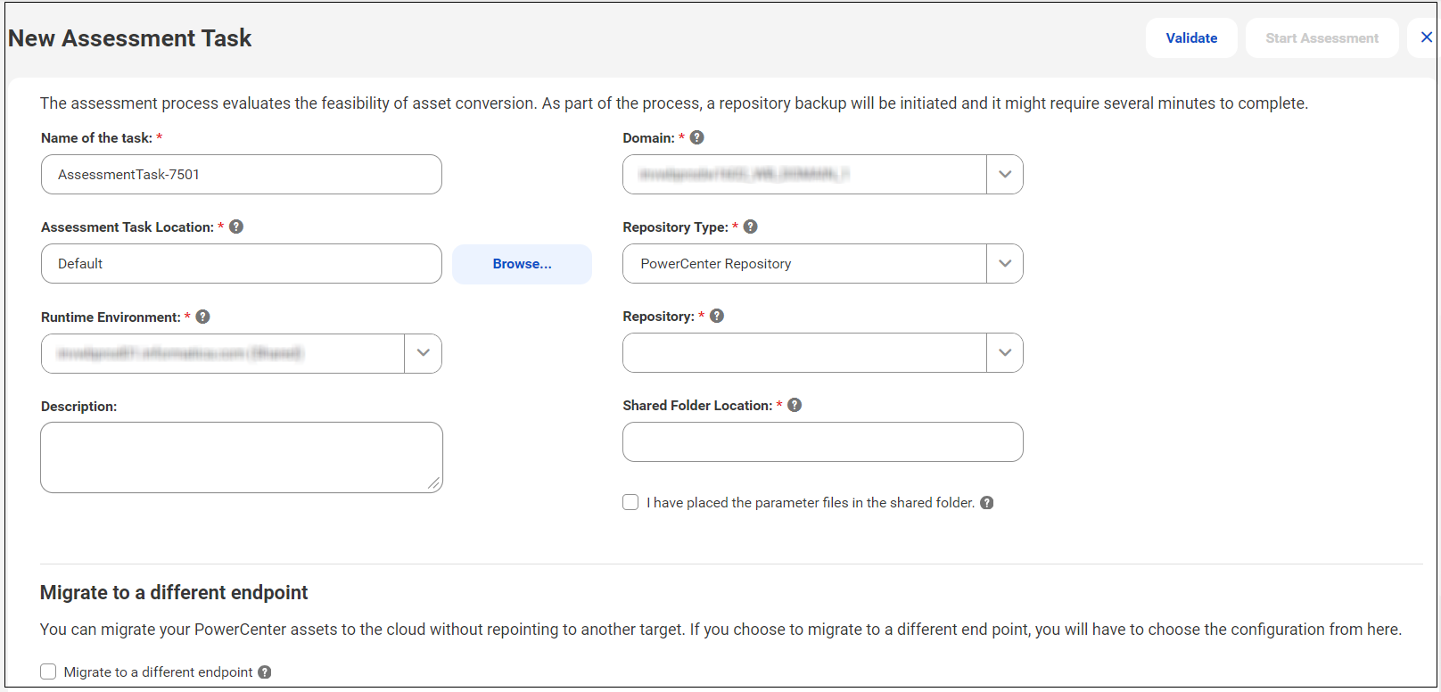 The new assessment task page to assess repositories.