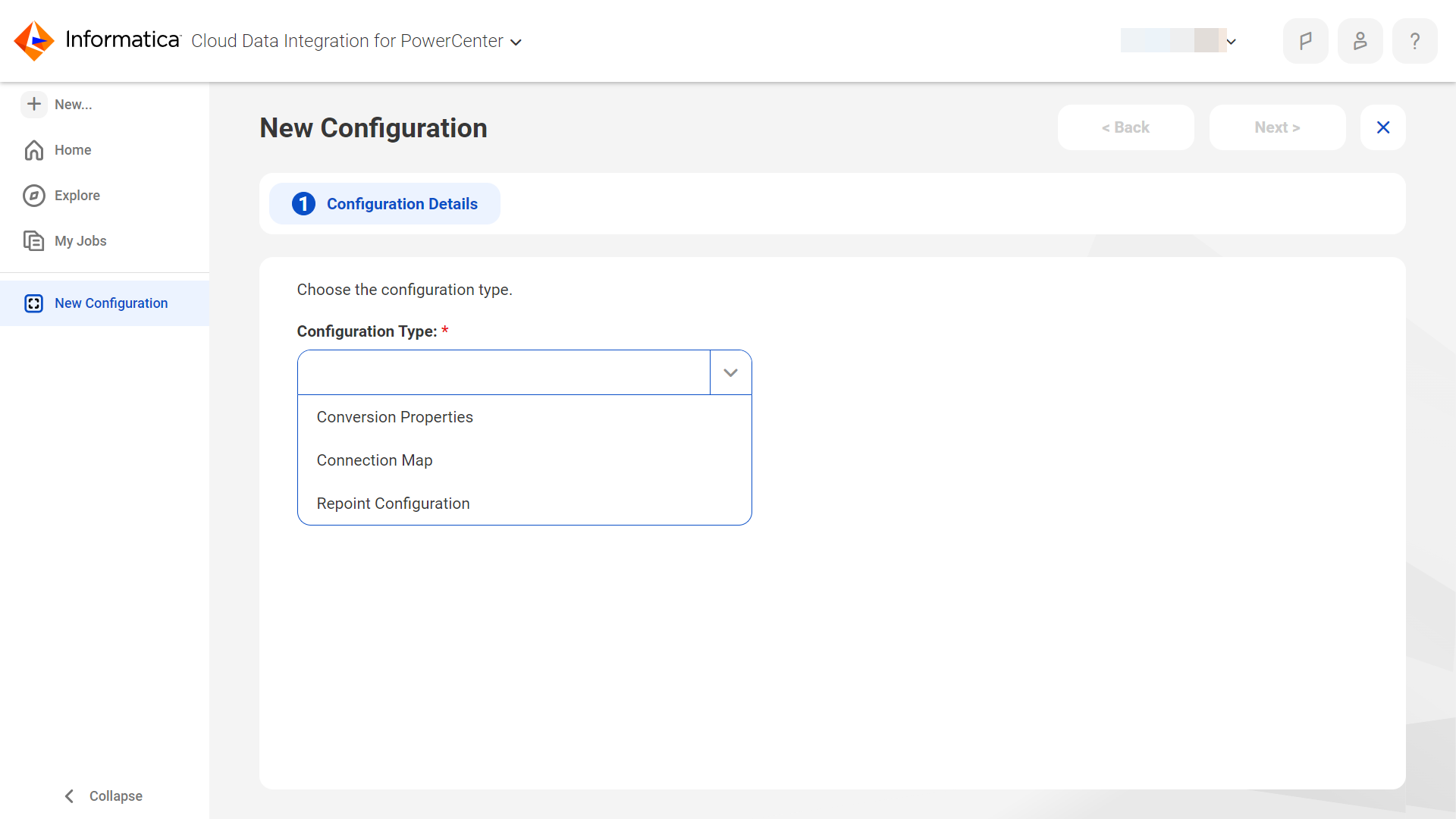 The New Asset Configuration page shows all the available configuration
						options - Conversion Properties, Connection Map, and Repoint Configuration.
					