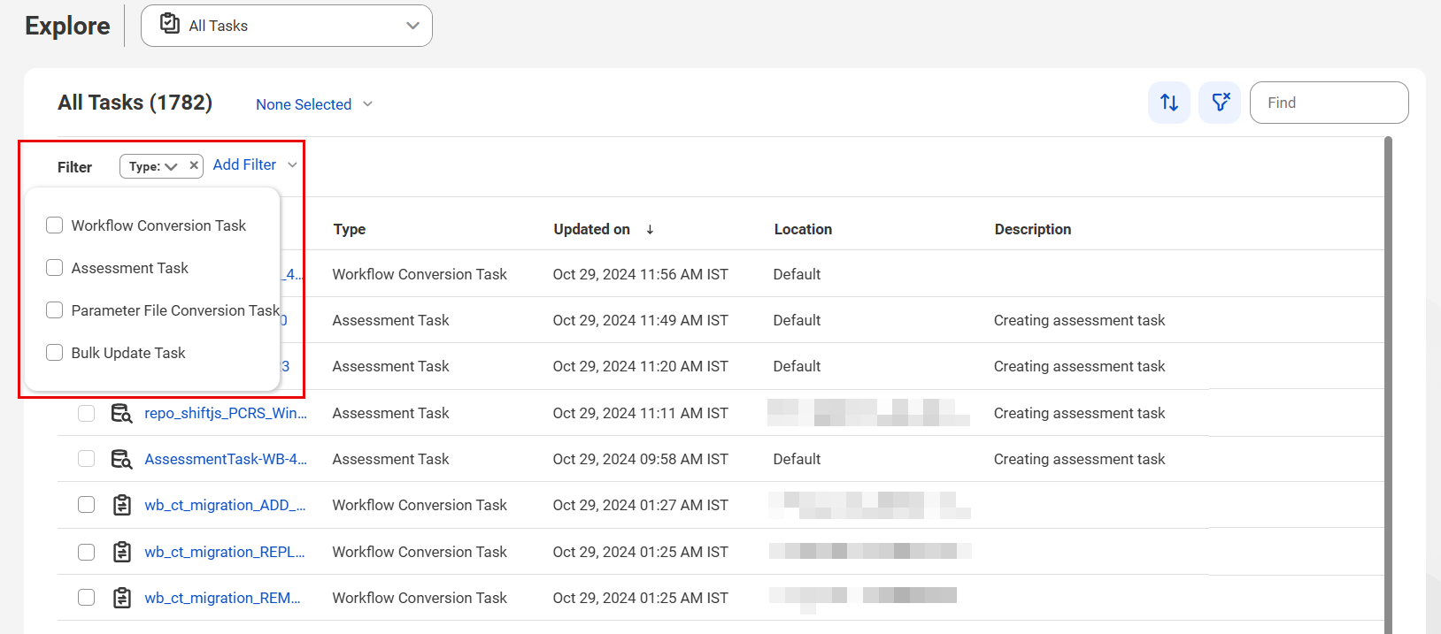 Filtering all available tasks based on the task type. 
		  