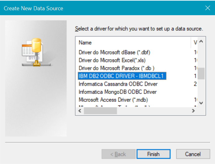 The following image shows the IBM Data Server driver IBM DB2 ODBC driver available for your operating system 
				  