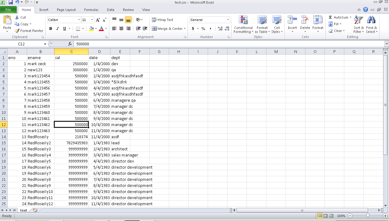 Example of a flat file with sample data 
			 