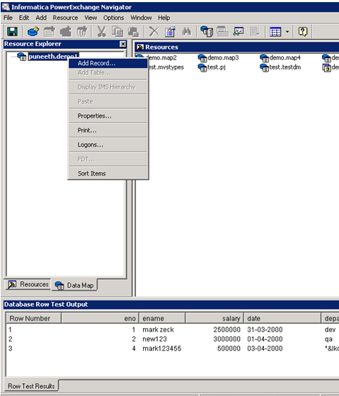 Right-click on database shows Add Record... menu option