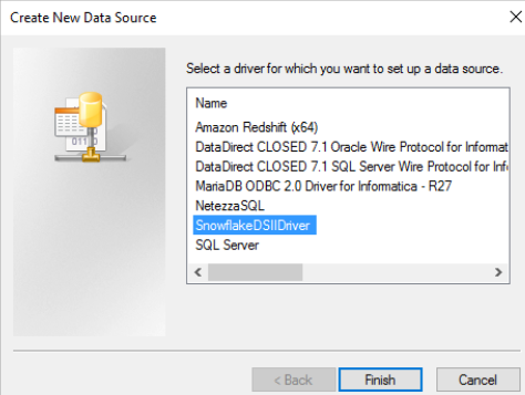 You can view the Create New Data Source dialog where you can select the driver. 
				  