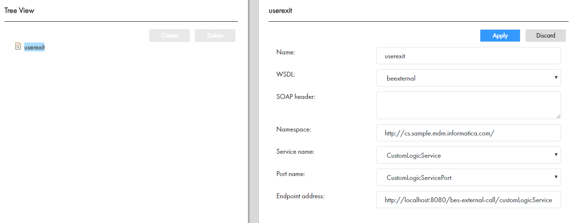 A screenshot showing a sample SOAP service configuration. 
		  