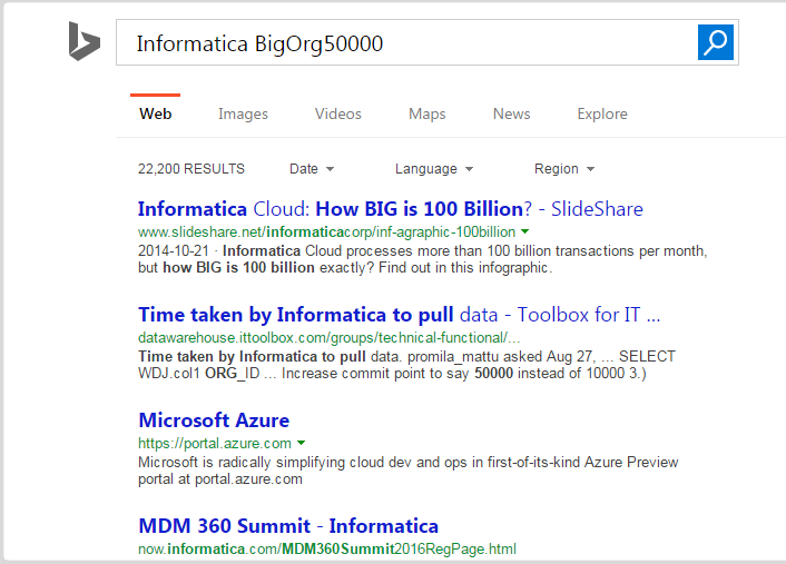 O componente Recursos Externos de exemplo mostra uma pesquisa da Web do Bing. 
		  