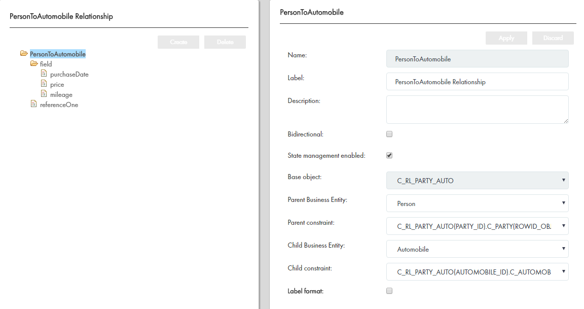 Business entity relationship configuration with a fields for the attributes. 
			 