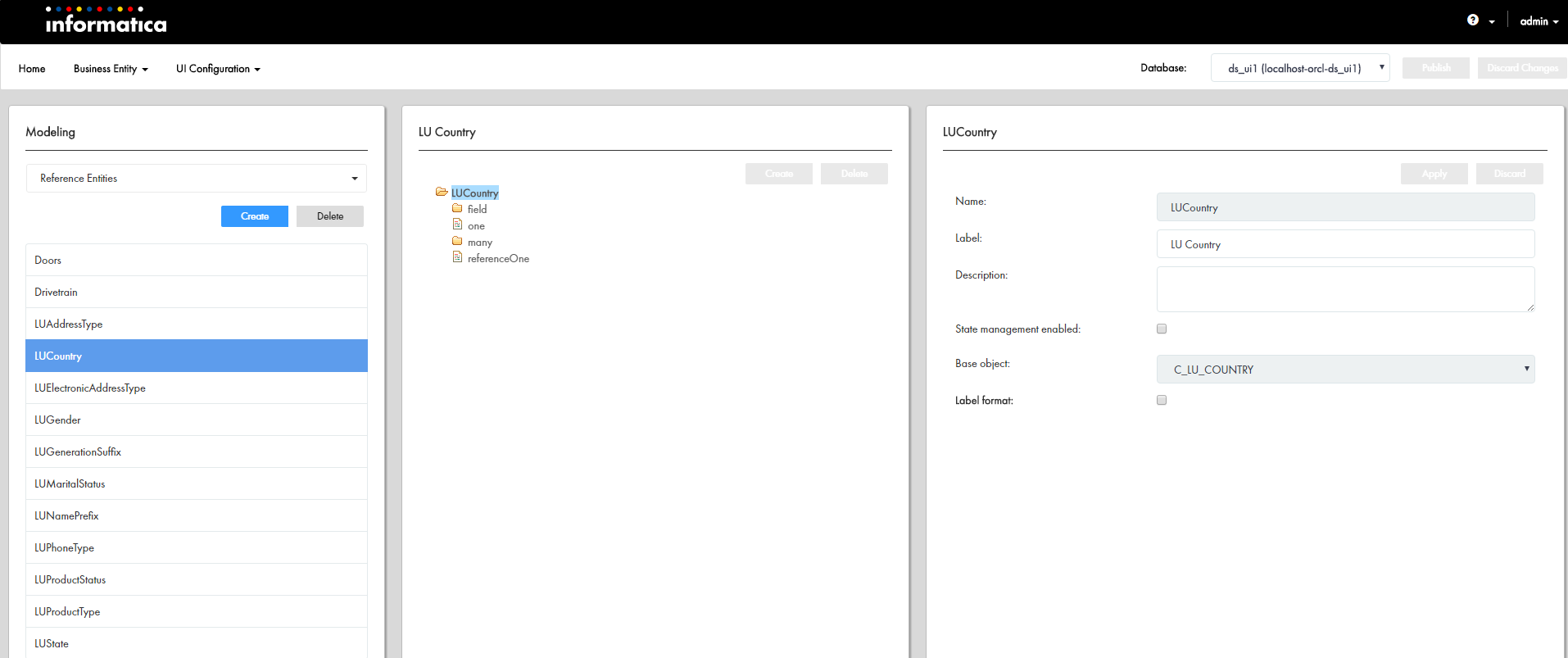 A screenshot showing a node called "LUCountry". The properties of the root node display in the node properties panel. 
		  