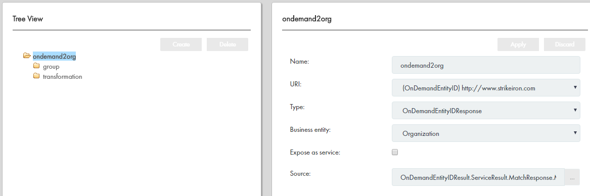 Uma captura de tela mostrando dados XML de exemplo para uma transformação de entidade comercial. 
				